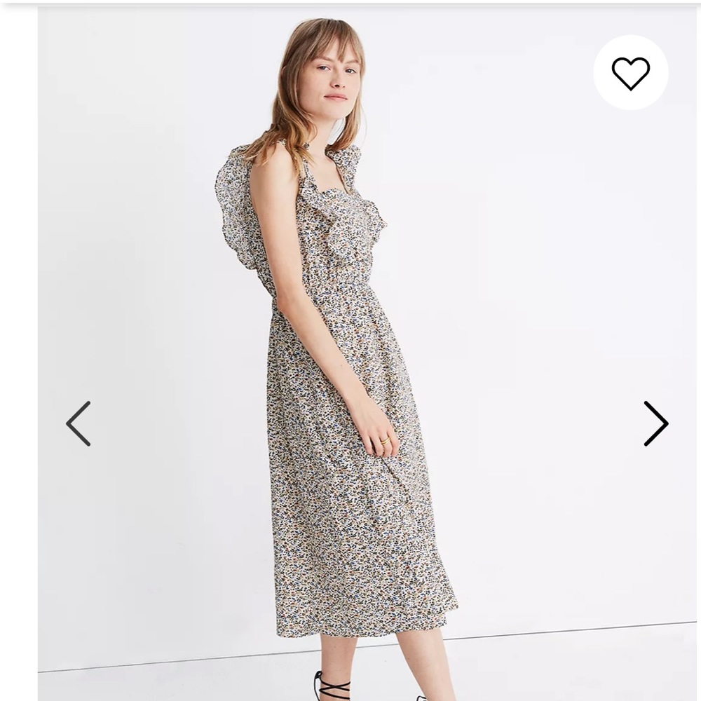 Ruffle-Strap Square-Neck Floral Midi Dress